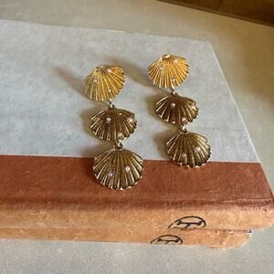 Gold Triple Shell Earrings- vintage bohemian boho gift party classic style